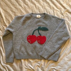 Chic Gray Sweater with Red Cherry Motif